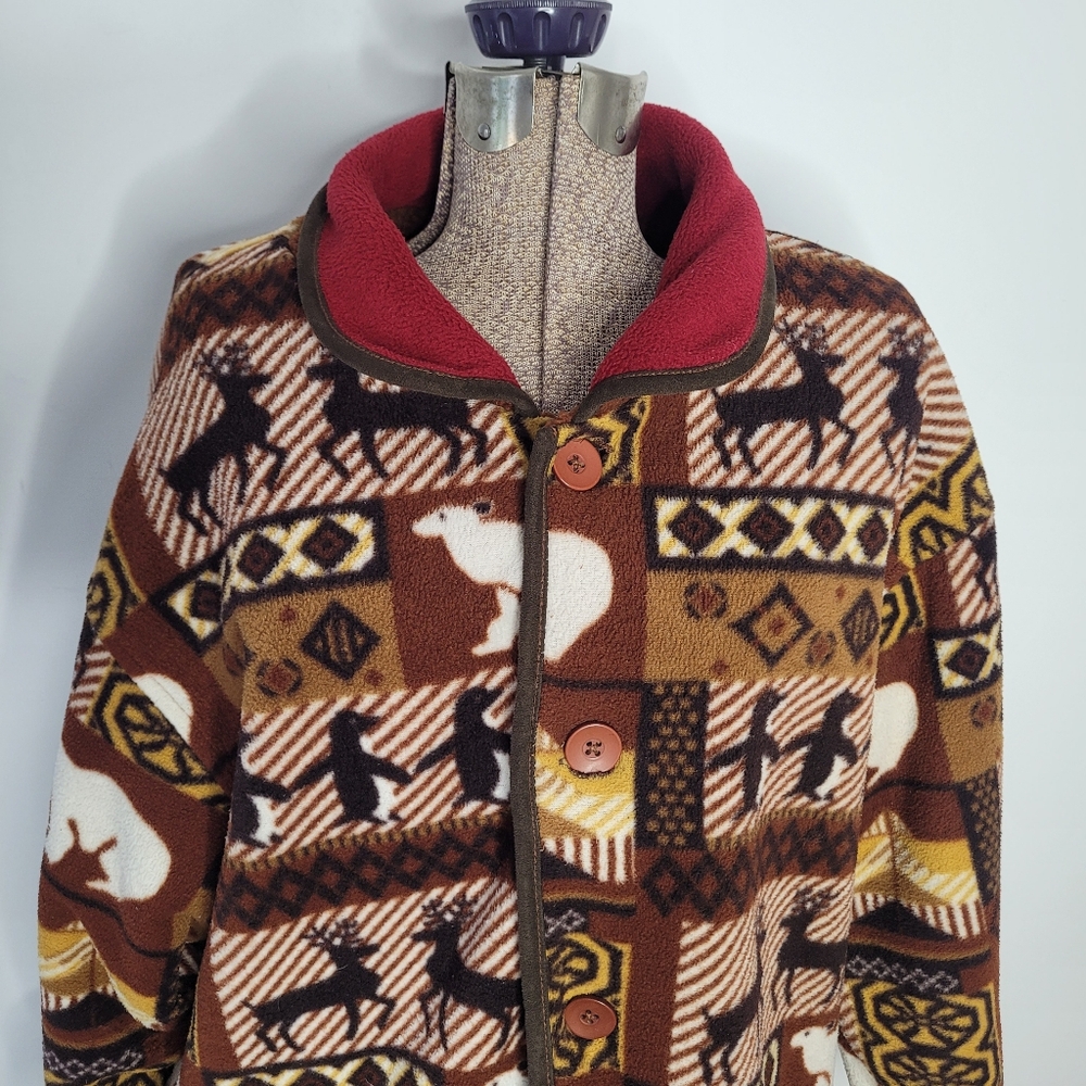 Vintage Reversible brown Cat Out fleece coat with animal print in size XL - Picture 2 of 16